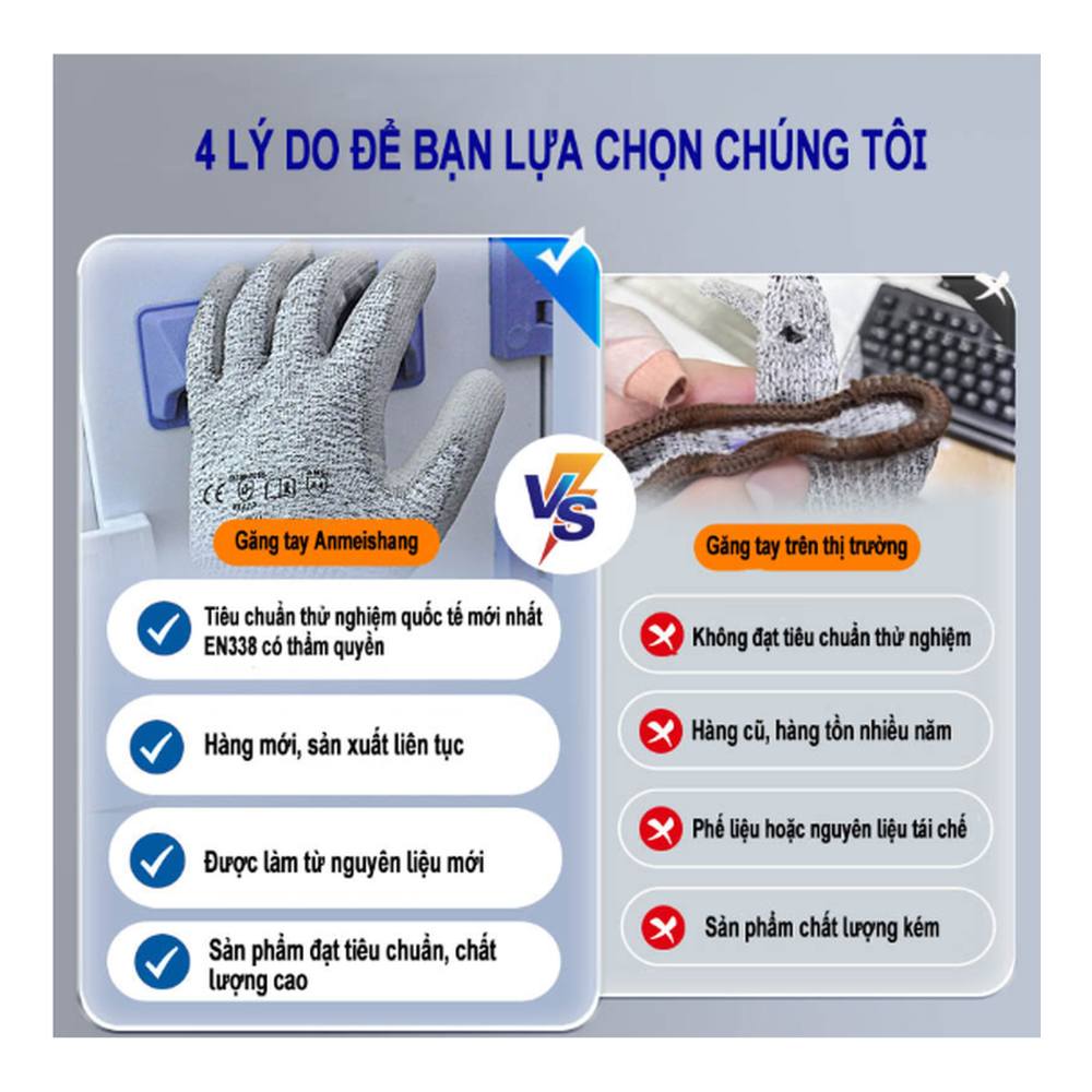 Găng tay chống cắt cấp độ 5 phủ PU xám